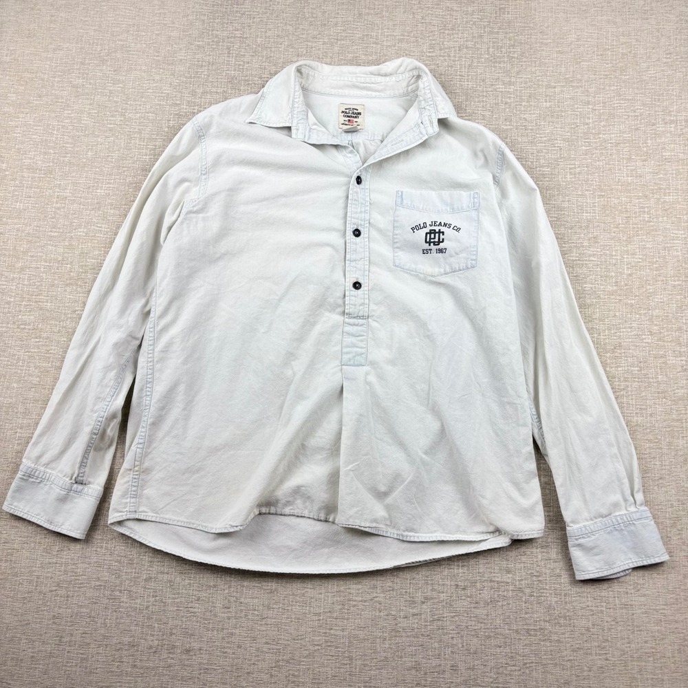 Ralph Lauren Polo Jeans Co Mens Large Light Wash Cotton Popover Denim Shirt
